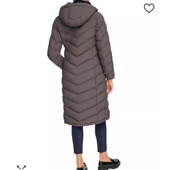 $420 Calvin Klein Stretch Fur Hooded Maxi Puffer Coat in Titanium, Small… - Picture 3 of 16